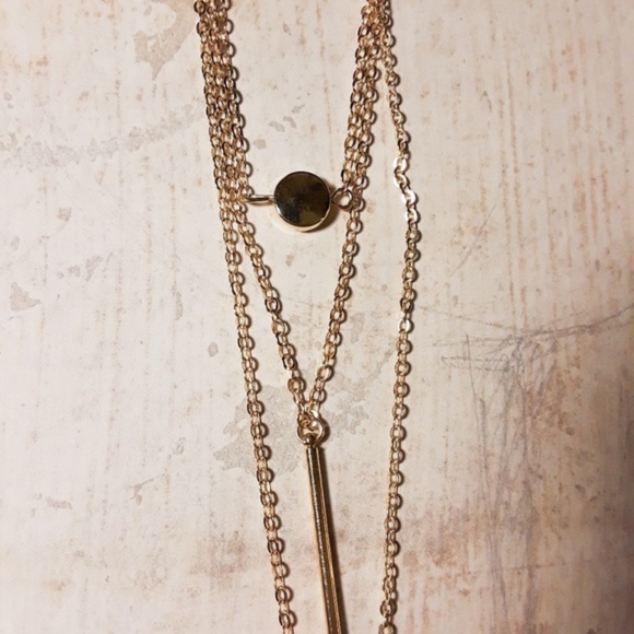 Layered Gold Bar Chain Coin Pendant Necklace - Picture 5 of 8